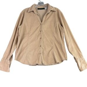 Harvé‎ Benard Corduroy Button Down Shirt Long Sleeve Womens L Beige Lightweight